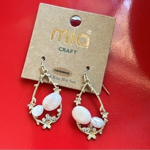 Mia Collection Craft Handmade Gold Oval Faux Stone Floral Dangle Earrings